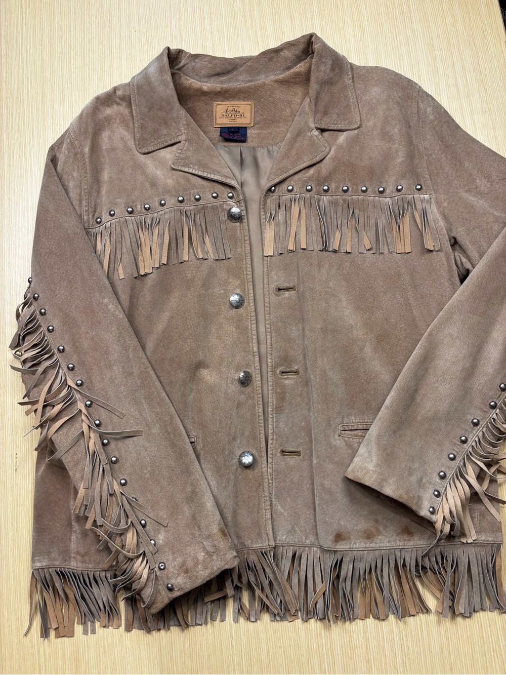 Vintage Ralph Lauren Dry Goods Suede Fringe Western Cowboy Jacket Sz L
